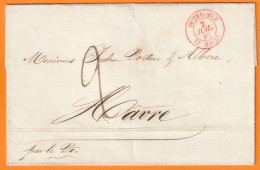 1842 - Paquebot LE PO - Enveloppe Pliée De BUENOS AIRES, Argentine Vers LE HAVRE, France - Cad Rouge OUTRE - MER - Correo Marítimo