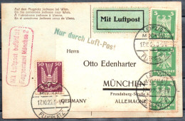 Carte Postale De Poste Aérienne De Leipzig à Munich De 1923 "A L'aérodrome Jedlesee à Vienne" - Lettres & Documents