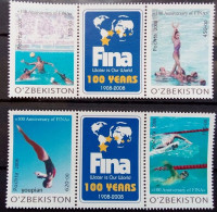 Uzbekistan 2008, 100 Years Of FINA, Two MNH Stamps Strip - Ouzbékistan