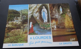 A Lourdes J'ai Prié Pour Vous - La Basilique + La Grotte - Souvenir De Lourdes - Ed. A. Doucet, Lourdes - Lourdes
