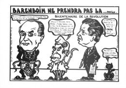 "BARENBOÌM NE PRENDRA PAS LA BASTILLE." - LARDIE Jihel Tirage 85 Ex. Caricature MITTERRAND BERGÉ Franc-maçonnerie - CPM - Satiriques