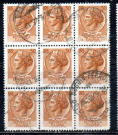 ITALIA REPUBBLICA ITALY REPUBLIC 1968 - 1976 SIRACUSANA TURRITA STELLE STARS LIRE 30 BLOCCO USATO BLOCK USED OBLITERE' - 1961-70: Oblitérés