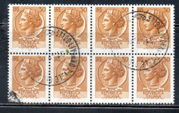 ITALIA REPUBBLICA ITALY REPUBLIC 1968 - 1976 SIRACUSANA TURRITA STELLE STARS LIRE 30 BLOCCO USATO BLOCK USED OBLITERE' - 1961-70: Usati