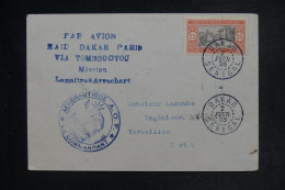 A.O.F. -  Enveloppe Du Raid Aérien Dakar /Paris Via Tombouctou En 1925 - Mission Lemaitre / Arrachart - L 152524 - Lettres & Documents