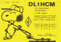 BASEBALL SNOOPY Sur CARTE QSL / RADIOAMATEUR - LÜBECK / GERMANY -  1983 - RRR ! (an721) - Bandes Dessinées