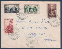 SÉRIE 335 À 338 Sur LETTRE Avec CACHET OBLITÉRATION PREMIER JOUR FDC De CASBLANCA 1954 MAROC - Lettres & Documents