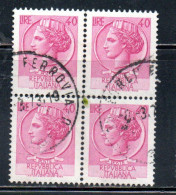 ITALIA REPUBBLICA ITALY REPUBLIC 1968 - 1976 SIRACUSANA TURRITA STELLE STARS LIRE 40 QUARTINA USATA BLOCK USED OBLITERE' - 1961-70: Used