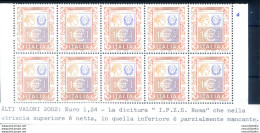 Repubblica. Alti Valori.  1,24 (2002). Blocco Di 10 Con Scritta "I.P.Z.S. Roma" Parzialmente Mancante. - Variedades Y Curiosidades