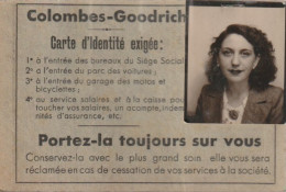 Carte De Membre  "COLOMBES - GOODRICH"  N°identité: 406  - Argenteuil - Mitgliedskarten