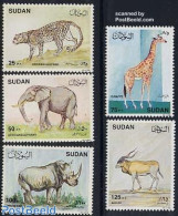 Sudan 1990 Wild Animals 5v, Mint NH, Nature - Animals (others & Mixed) - Cat Family - Elephants - Giraffe - Rhinoceros - Sudan (1954-...)