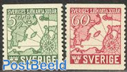 Sweden 1944 Sea Map 2v, Mint NH, Various - Maps - Nuevos