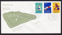 Dutch Antilles: FDC First Day Cover, 1981, 3 Charity Stamps, Sports, Tennis, Swimming, Boxing (minor Crease) - Niederländische Antillen, Curaçao, Aruba