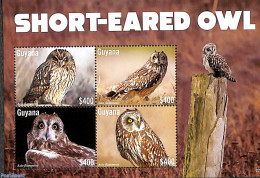 Guyana 2022 Short-Eared Owl 4v M/s, Mint NH, Nature - Birds - Owls - Guyane (1966-...)