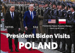 Nevis 2022 President Biden Visits Poland S/s, Mint NH, History - American Presidents - St.Kitts En Nevis ( 1983-...)