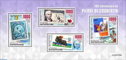 Central Africa 2023 Pierre De Coubertin, Mint NH, Nature - Sport - Horses - Olympic Games - Stamps On Stamps - Briefmarken Auf Briefmarken