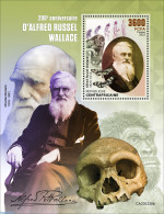 Central Africa 2023 Alfred Russel Wallace, Mint NH, Nature - Science - Insects - Monkeys - Inventors - Centrafricaine (République)