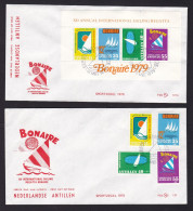 Dutch Antilles: 2x FDC First Day Cover, 1979, 8 Charity Stamps, Souvenir Sheet, Sailing Regatta, Sports (minor Crease) - Curaçao, Antilles Neérlandaises, Aruba