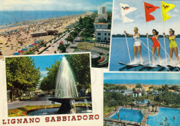 CARTOLINA  C16 LIGNANO SABBIADORO,UDINE,FRIULI VENEZIA GIULIA-LA SPIAGGIA-LA FONTANA-PISCINA E GIARDINI-VIAGGIATA 1969 - Udine