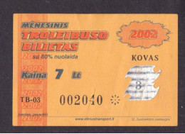 2002 Lithuania Vilnius Trolleybus March 20% / 7 Lt / 2€ Ticket - Europa