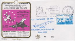 Enveloppe   FRANCE    Session   Du    PARLEMENT  EUROPEEN     Vol   CONCORDE    STRASBOURG   1987 - Concorde