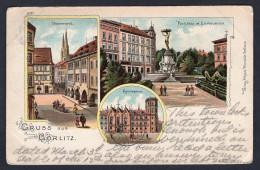 GERMANY Gruss Aus Goerlitz Postcard 1905 Litho Multiview Untermarkt Gymnasium (h1365) - Görlitz