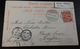 BRIGHTON 1900 THIMBLE POSTMARK TO NINA BUTLER CHICHESTER TERRACE KEMP TOWN BRIGHTON La Chaux-de-Fonds Temple National - Marcofilia