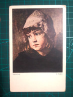 CARTE POSTALE, ART, Peinture Artistique.  Portrait De Jeune Fille Au Chapeau Blanc. Joli   Variété De Couleurs Pastel. - Malerei & Gemälde