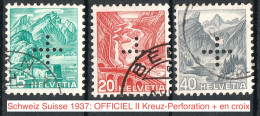 Schweiz Suisse 1937: OFFICIEL II N° 20z+23z+27z (5+20"40) Kreuz-Perforation + En Croix ⊙ (Zu CHF 77.00) - Oficial