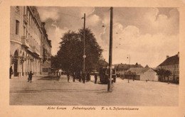 SIBIU / NAGYSZEBEN / HERMANNSTADT : HOTEL EUROPA / FALKENHAYNPLATZ / K.u.K. INFANTERIEKASERNE - TRAMWAY - 1918 (an749) - Roemenië