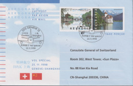 1998 AEROGRAMM Luftpost, GENEVE - SHANGHAI VOL SPÉCIAL 25.11.1998 - Eerste Vluchten