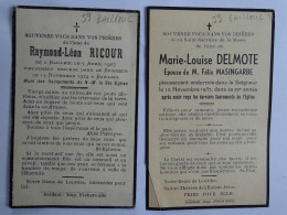 2 Images Religieuses, Décès 59 Bailleul, Raymond Léon RICOUR, Marie Louse DELMOTE MASINGARBE - Devotion Images