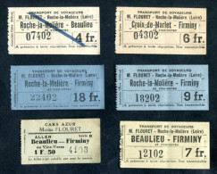 Lot De 6 Tickets De Bus Compagnie Flouret - Bassin Minier De La Loire - Mines De Roche-la-Molière Et Firminy (Loire) - Europa