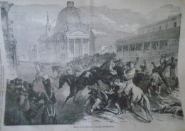 D203389 P124   Old Print  - Berber Horses Run During The Carnival In Rome - From A Hungarian Newspaper 1866 - Estampes & Gravures