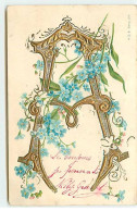 Fantaisie - Carte Gaufrée - Alphabet - Lettre A, Entourée De Myosotis - Other & Unclassified