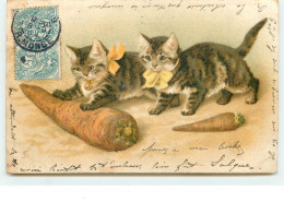 Deux Chatons Jouant Avec Des Carottes - Chats