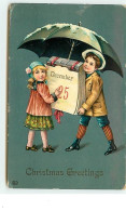 Christmas Greetings - Deux Enfants Sous Un Parapluie - Other & Unclassified