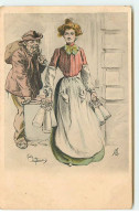 Illustrateur - Lubin De Beauvais - Vieil Homme Regardant Une Femme Portant Des Bouteilles De Lait - Beauvais