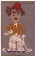 Carte Avec Ajoutis - Charlie Chaplin Avec Une Veste Orange Et Tenant Une Rose - Other & Unclassified