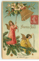Carte Gaufrée - Heureux Noël - Anges Sonnant Une Cloche - Andere & Zonder Classificatie