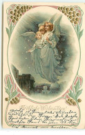 Carte Gaufrée - Fröhliche Weihnachten - Anges Volant Au-dessus D'une Ville - Other & Unclassified