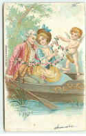 Anges - Cupidon Entourant Un Couple Dans Une Barque, D'une Guirlande De Roses - Engel