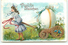 Carte Gaufrée - Vroolijke Paaschen - Fillette Tirant Un Oeuf - Easter