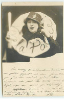 Carte Photo - Femme Sortant D'un Cerceau En Papier - Vive La Police - Papier Crevé - Frauen