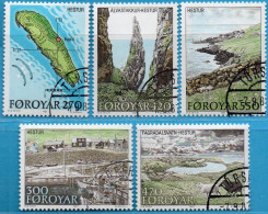 Faroe Islands. Faeroër 1987 Island Hestur Views 5 Values Cancelled Coast Line, Map, Scenery - Geographie