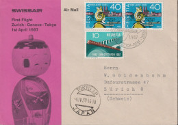 1957 Schweiz, Brief Zum:CH 331+329a, Mi:CH 640+638a, SWISSAIR First Flight Zürich- Geneva-Tokyo 1st April 1957 - Premiers Vols