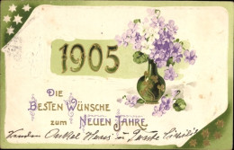 Gaufré Lithographie Glückwunsch Neujahr, Jahreszahl 1905, Blumenvase - New Year