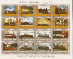 Umm Al Qiwain - Feuillet De 16 Timbres Petits Format - Les Trains - Année 1972 1226 à 1241 Et 6 Timbres Voitures - Umm Al-Qiwain