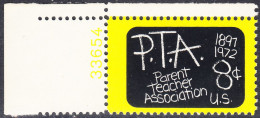 !a! USA Sc# 1463 MNH SINGLE From Upper Left Corner W/ Plate-# 33654 - Parent Teacher - Ungebraucht