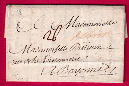 MARQUE MANUSCRIT DE BRIVES CORREZE POUR BAYONNE BASSES PYRENEES BELLE TAXE 26 DATE ??LETTRE - 1701-1800: Precursores XVIII