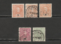 Portugal Continente Correios Lot 5 Timbres Roi Carlos 1 Dont 2 Perforés CFP Année 1895 Mi 125 Et 126 - Année 1899 Mi 147 - Usado